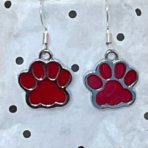 Earrings Red Dog Paw Prints